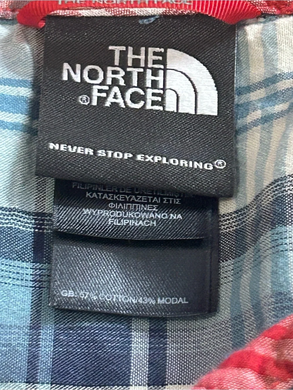 The North Face BluePlaid Short Sleeve Shirt Mens Large Cotton Blend Outdoor